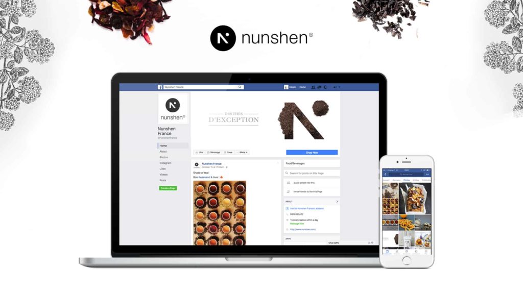 Mock-up de la stratégie webmarketing et gestion des réseaux sociaux pour la marque Nunshen par l'agence web Digital Cover
