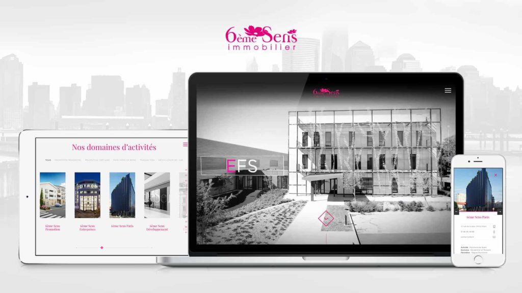 Création de site internet de l’agence web Digital Cover Lyon pour 6ème Sens immobilier